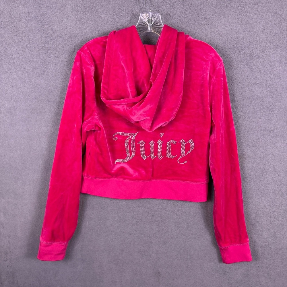 JUICY COUTURE Size Small Magenta Pink Velour OG Bling Hoodie Sweater Jacket‎